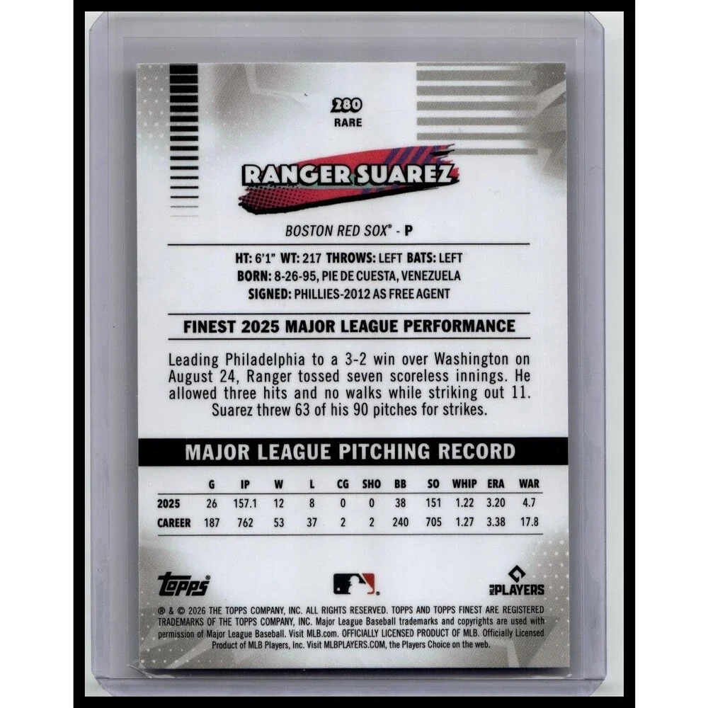 2026 Topps Finest Ranger Suarez #280 Red Sox RARE